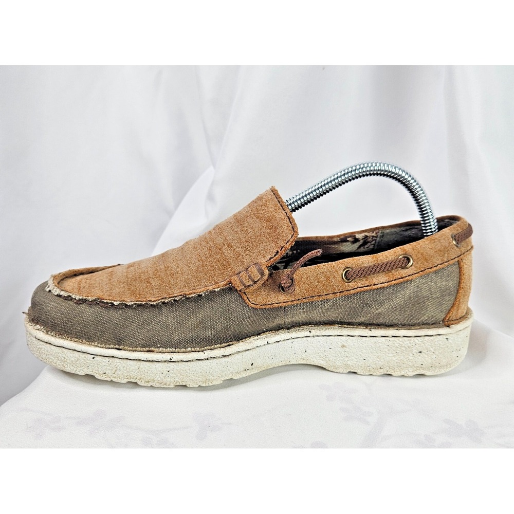 Justin Loafers Men 7.5 M Walker Shoes Ash Cafe Leather Canvas Slip On Boat Shoe - Picture 9 of 12
